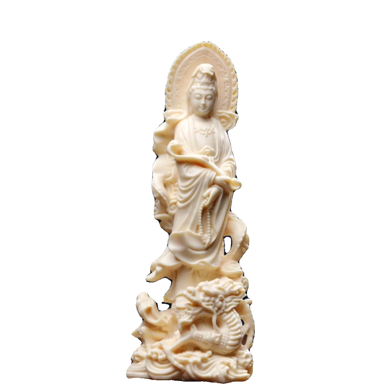 Natural Ivory Fruit Carving Guanyin Buddha Statue Ornament Royal Dragon Guanyin Year of The Dragon Mascot Handle Piece