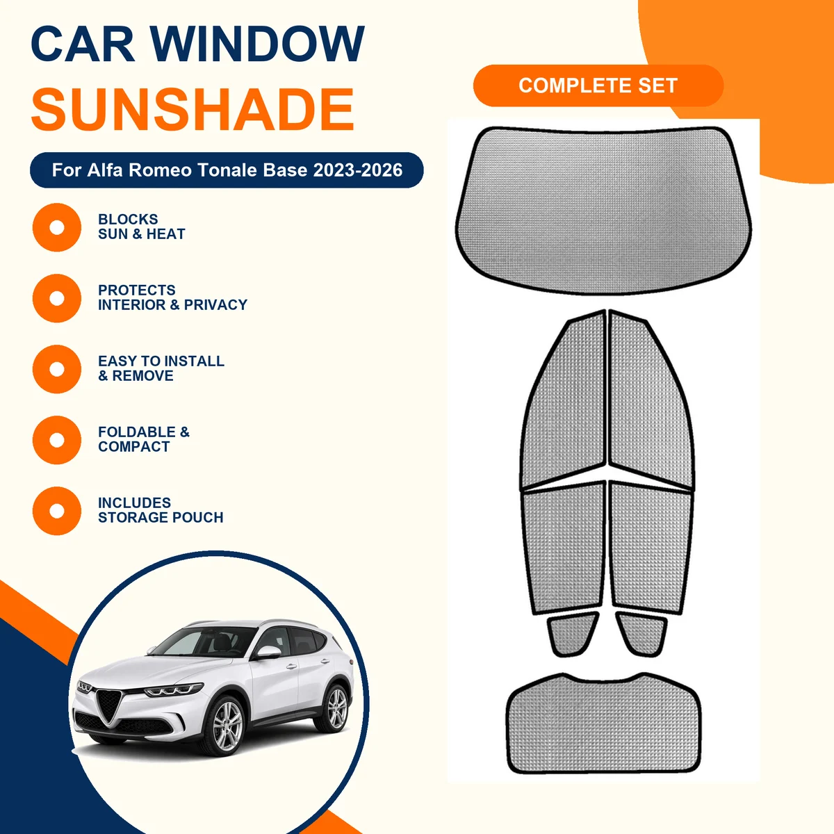 For Alfa Romeo Tonale Base 2023-2026 Custom Full Set Window Sunshades Aluminum Foil Suction Cup Anti UV Privacy