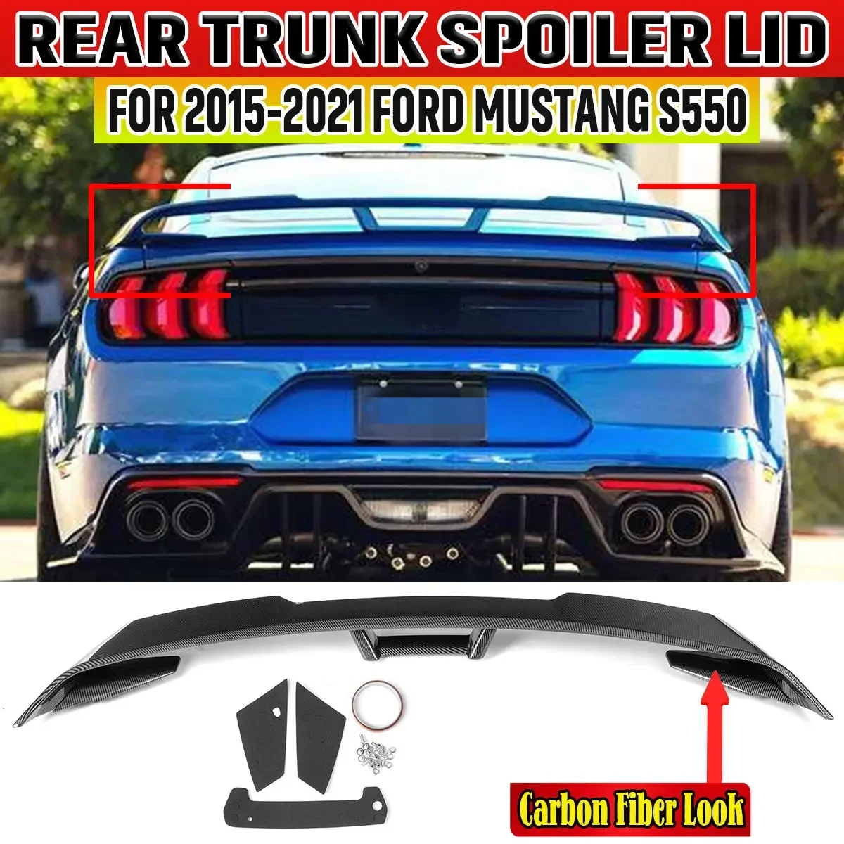 S550 Car Rear Spoiler Wing Extension For Ford Mustang S550 2015-2021 GT Style Car Rear Trunk Spoiler Lip Boot Wing Lip Body Kit