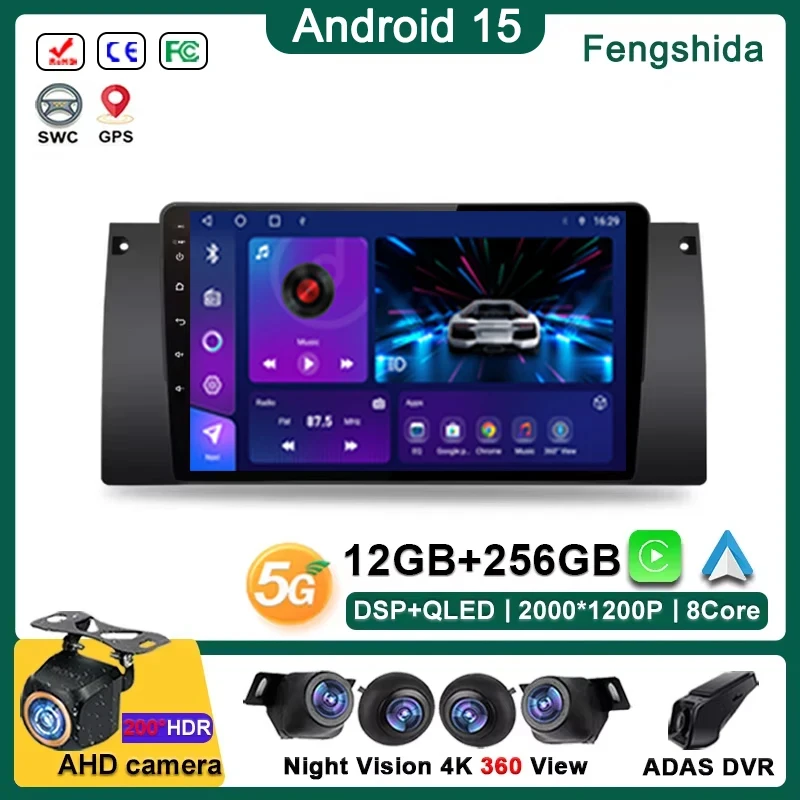 

Android 15 Multimedia For BMW 5 E39 1995 - 2003 E53 X5 M5 Car Player GPS Navigation Radio Screen Stereo Head Unit Dash Cam DVD