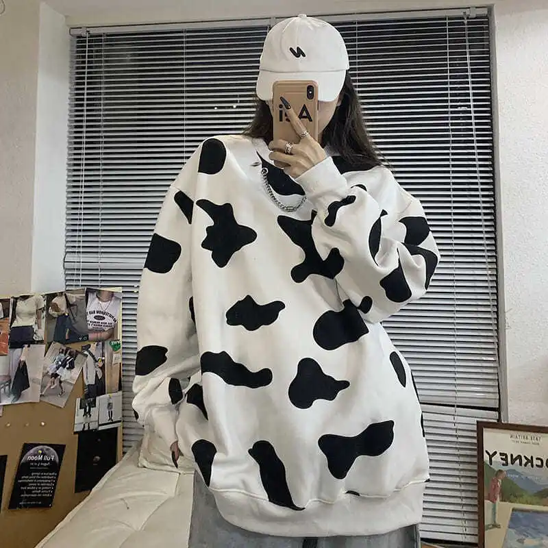 Vintage Loose Printing Hoodies Sweatshirts Spring Autumn New O-Neck Long Sleeve Plus Size Tops Tees Casual Fashion Women Clothes