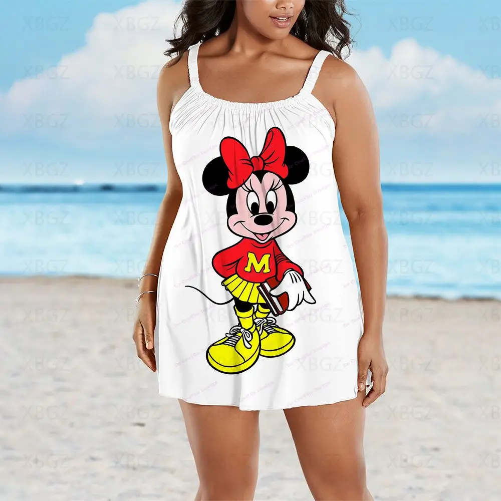 Elegant Dresses for Women Plus Size Summer Outfits Boho Chic Woman Dress Loose Cartoon 2022 Sleeveless Mickey Sexy Disney Beach