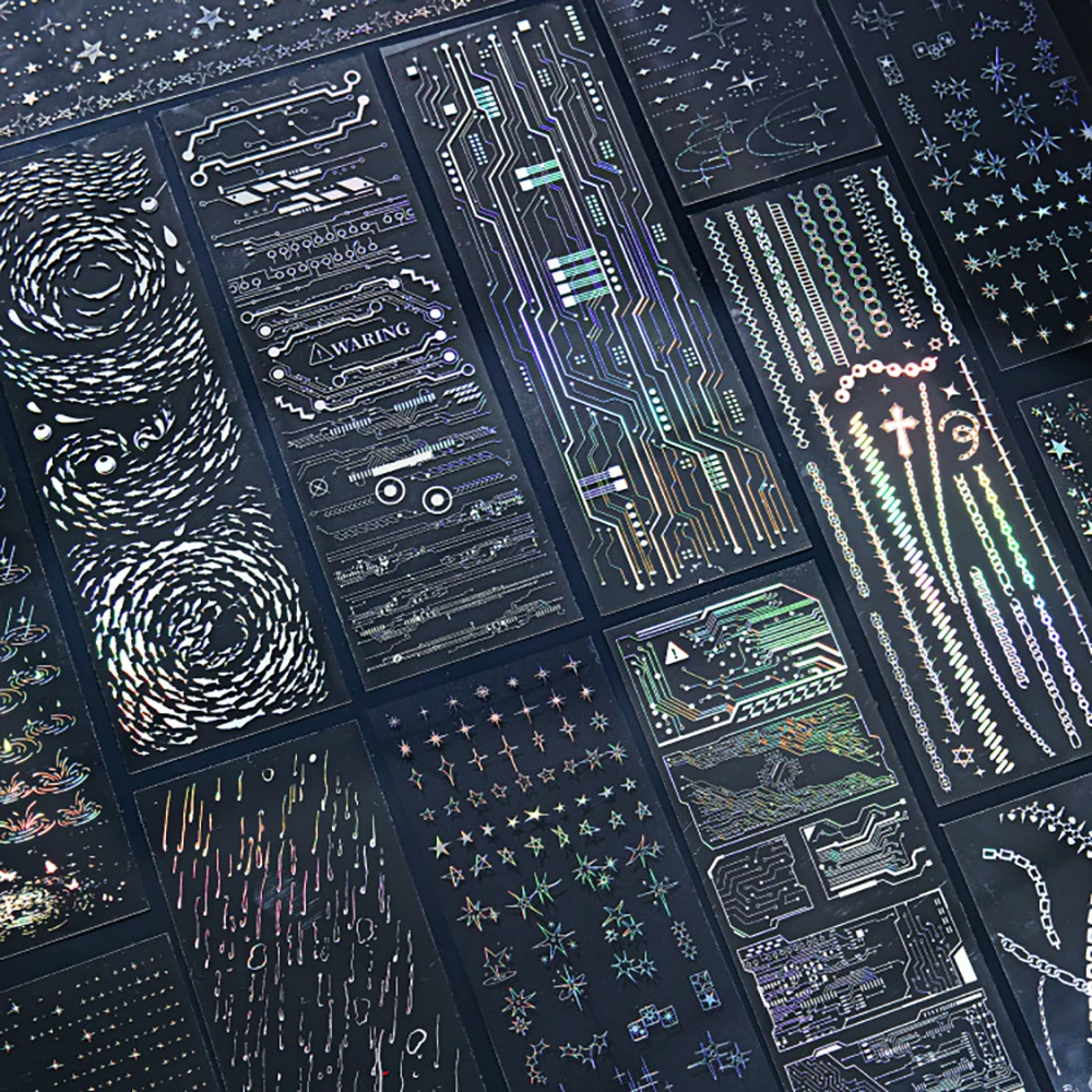 3 Sheets Element Collection Series Laser Stickers, Ins Style Versatile Pattern Materials, DIY Account Chasing Star Cards