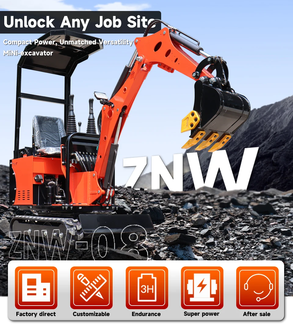 Nova miniescavadeira sem cauda de 0,8 toneladas: motor EPA, design personalizável – adequada para construção urbana e paisagismo