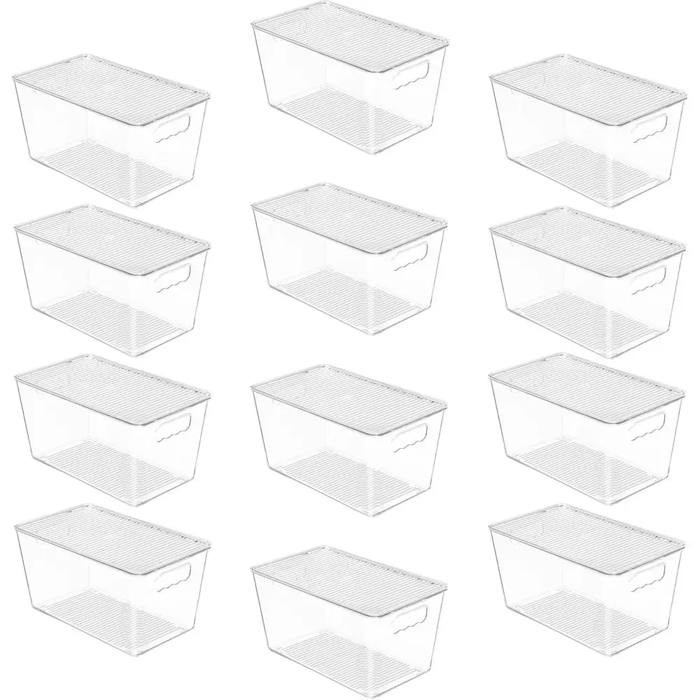 

12 Pack Clear Stackable Storage Bins with Lids, Medium Plastic Containers with Handle for Pantry Organizer and Storage,Perfect f