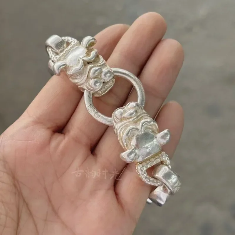 

chinese old Tibetan silver hand cast statue bracelet jewelry cool gift