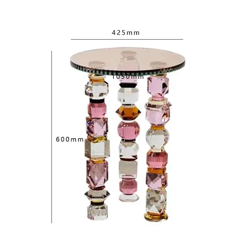 

*Italian light luxury round tempered glass coffee table combination colored crystal edge table