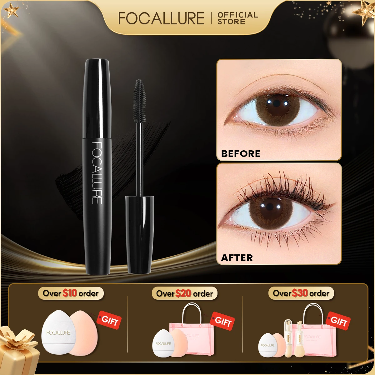 FOCALLURE Curled Lashes Lengthening Black Mascara Waterproof Long-wearing Eyelash Extension Eye Beauty Makeup Women Cosmetics