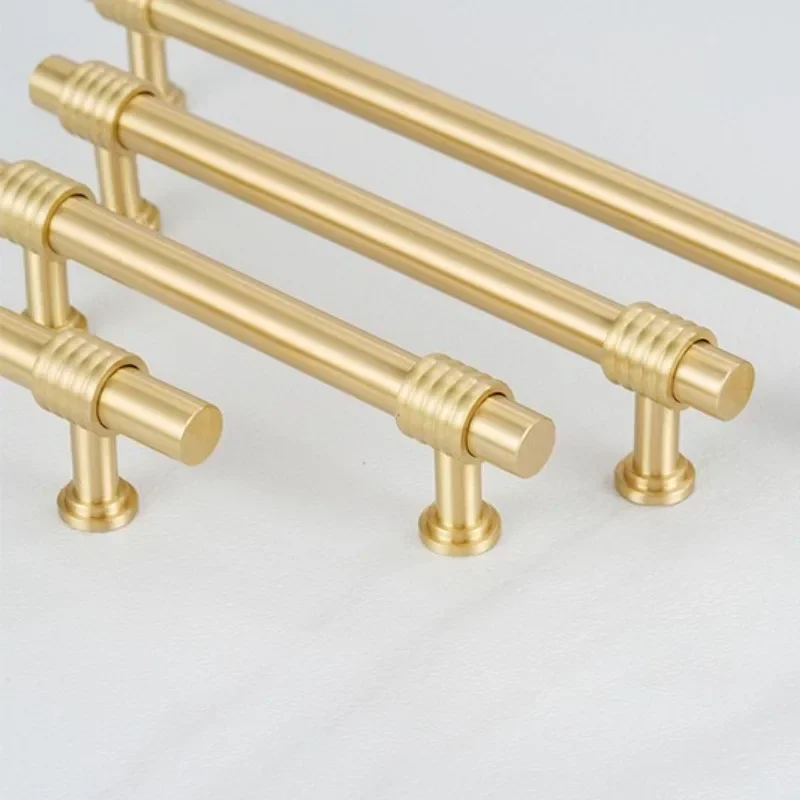 Solid Brass Knob and Handle T Shape Cabinet/Bookcase Handles Satin Brass Golden Drawer Pull Nordic Wardrobe Furniture Handles