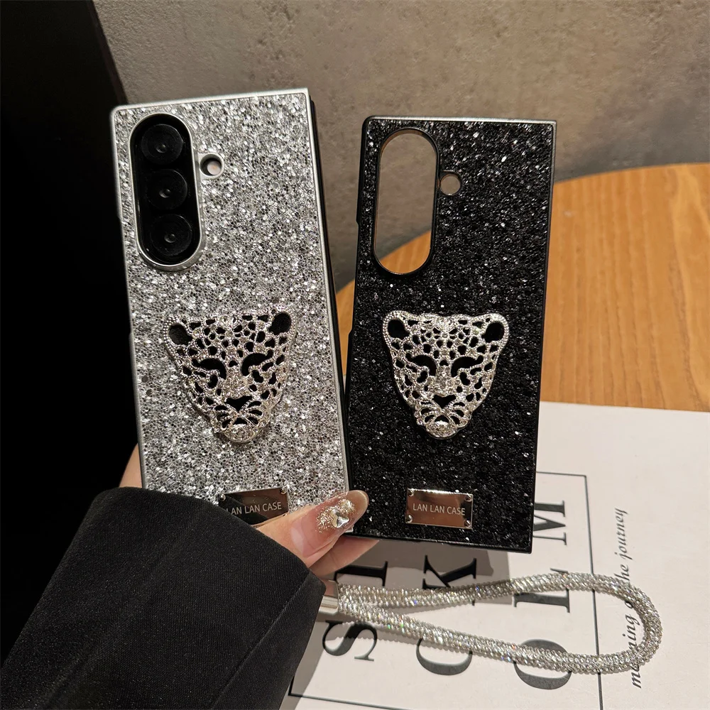 

Luxury Diamond 3D Animal Phone case for Samsung Galaxy Z Fold7 6 5 4 Fold5 Fold6 fold7 Cover with Hand Strap Fashion Funda Capa