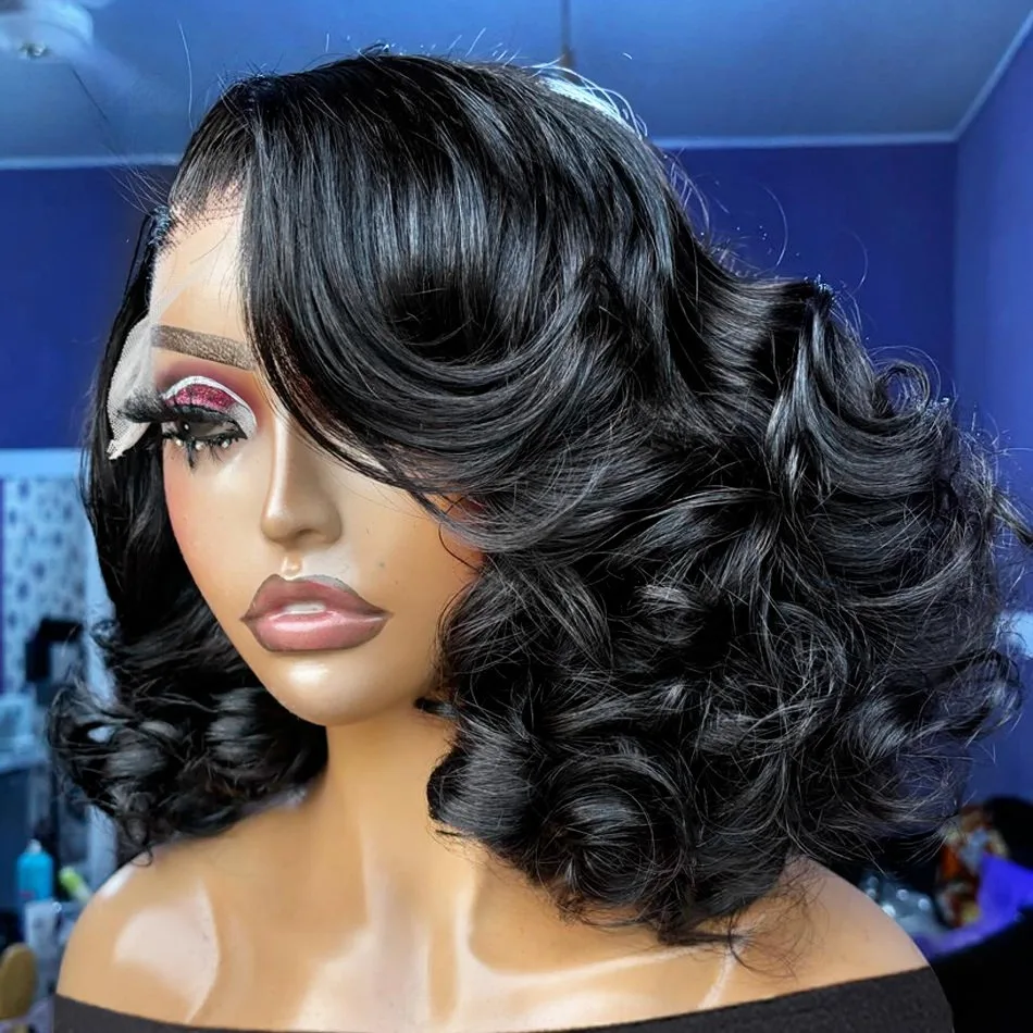 

250 Density Indian Body Wave Short Bob Human Hair Wig 13x4 Lace Front 13x6 Lace Closure 5x5 Glueless Wig Pre Plucked Natural Hairline Ladies Daily Wig