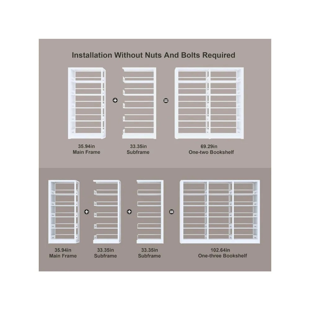 5-Tier Bookshelf with Adjustable Storage Shelves, Freestanding Bookcases and Bookshelves, Wide Bookshelf (White)