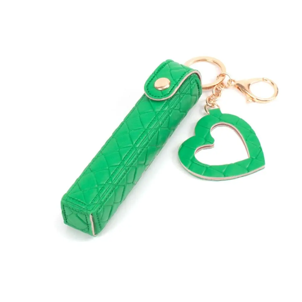 Portable Mini Lipstick Bag Keychain Keychain Design with Heart-shaped Mirror Lipsticks Protective Cover PU Leather