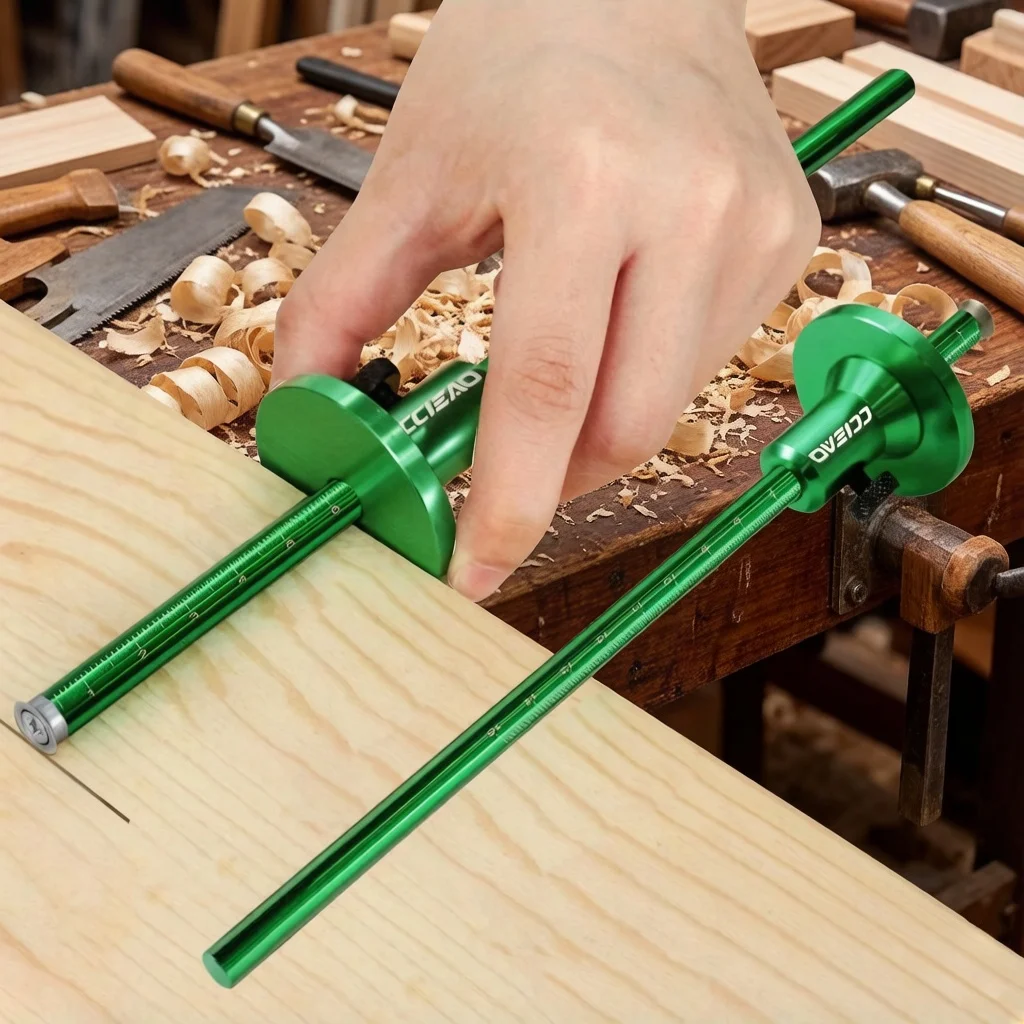 

Маркерный калибровочный инструмент из алюминиевого сплава с метрической системой и параллельной линейкой для точной разметки при работе с деревом