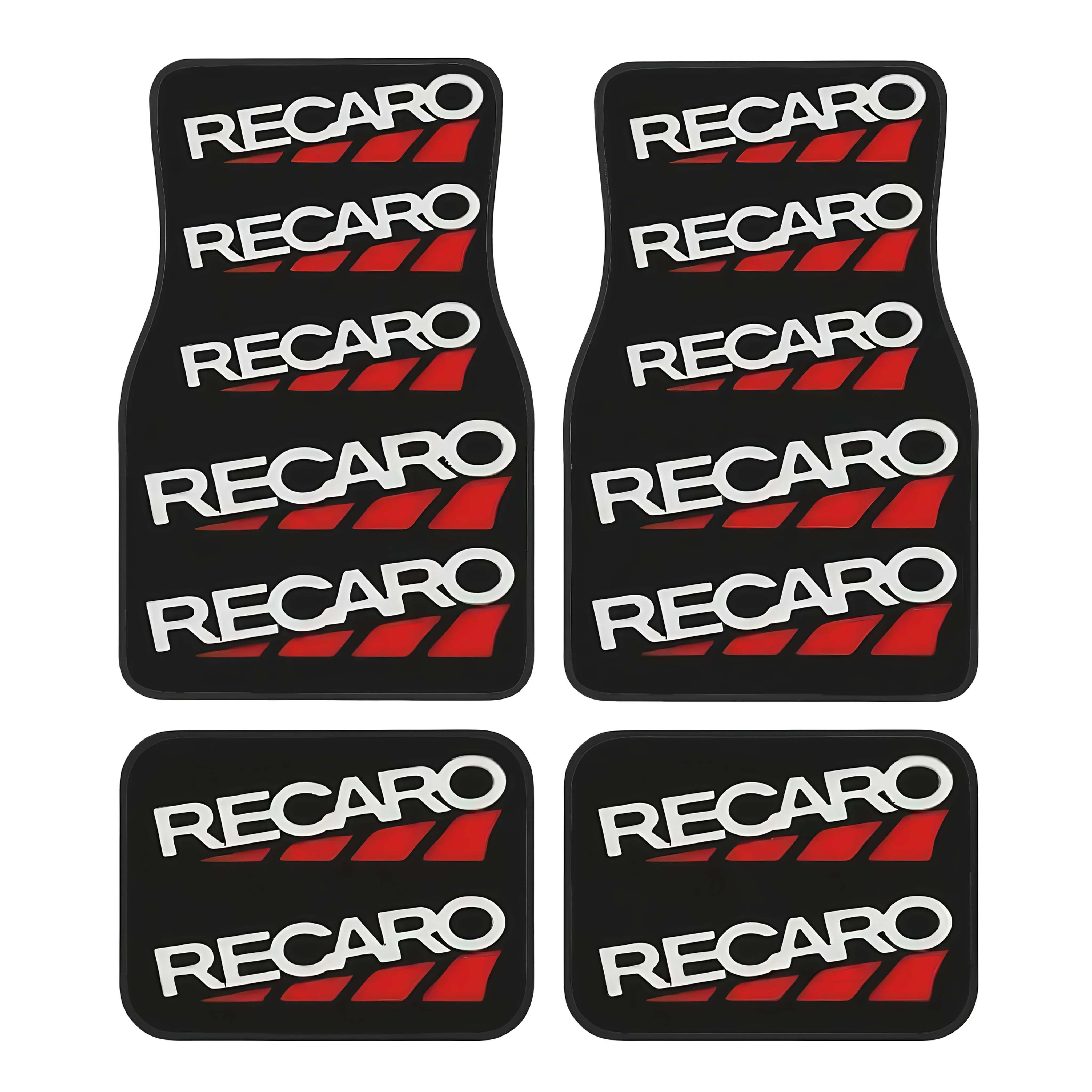 Set Of 4 Simple Red And White Color Matching RECARO Alphabet Printed Patterns - Car Foot Mats, Universal Non-slip Car Mats, Easy