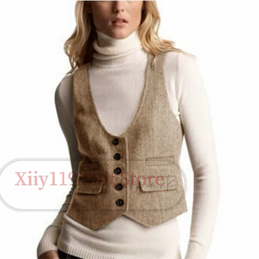 Dongdaemun Korea 2023 Winter Women's Woolen Vest Sleeveless American Sweetheart Casual Vest Single-breasted V-neck Jackets Vests