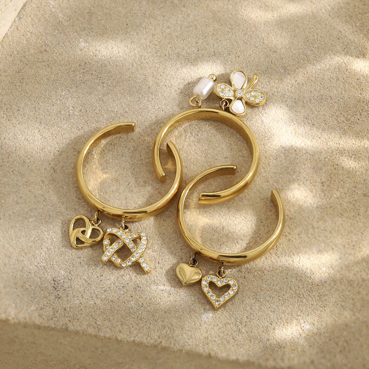 

WILD & FREE Trendy Charm Stainless Steel Open Rings for Women Vintage Chic 18K Gold Plated Tarnish Free Waterproof Jewelry