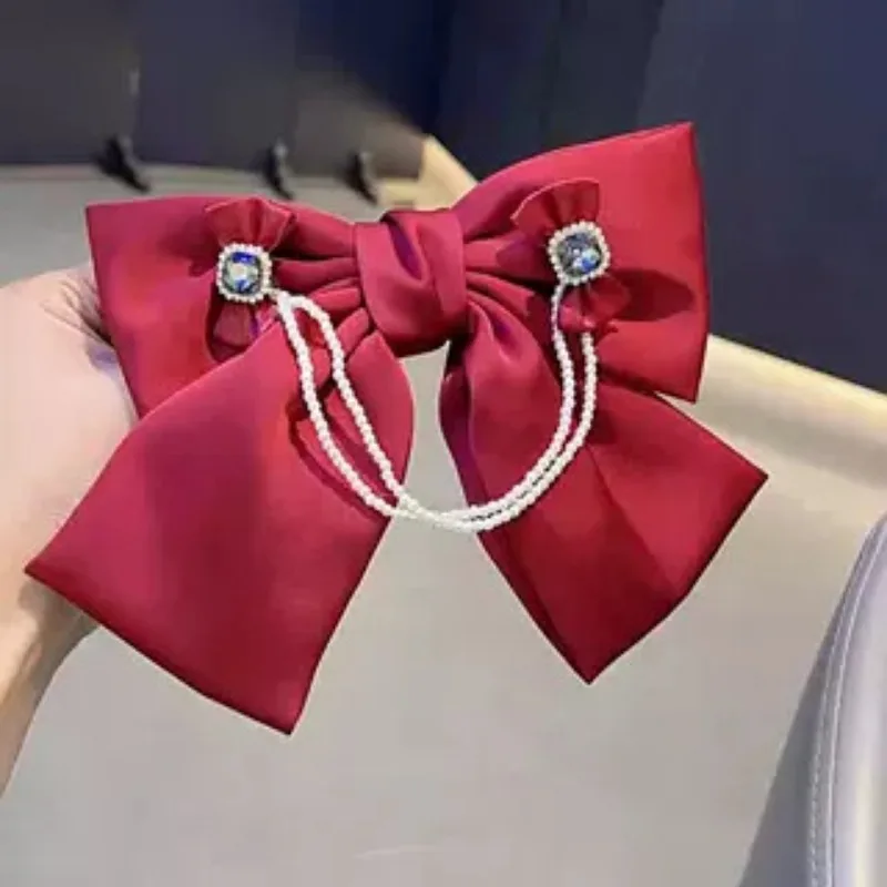 Korean Fashion Ribbon Bow Hair Clips Pearl Tassel Spring Clip Temperament Hairpins Headpiece Hair Accessories for Women image 3