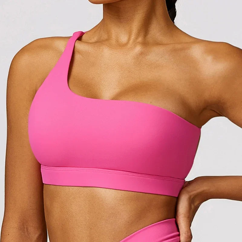 

Sports Bra One Shoulder Gym Fitness Athletic Brassiere Backless Gym Bra Shockproof Yoga Vest Tights Crop Top Women Sports Bras