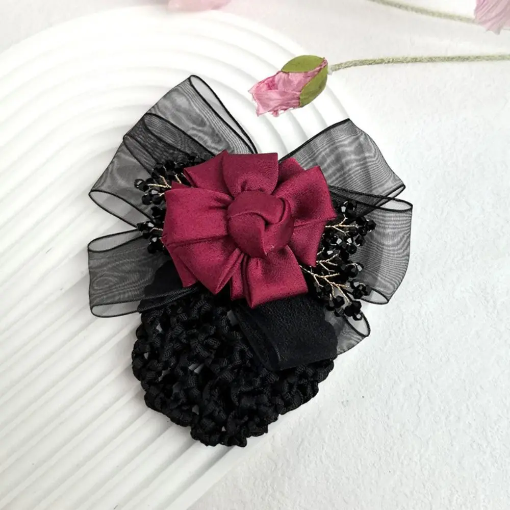 

Vintage Sweet Korean Bun Snood Crystal Hair Clip Flower Hair Bun Ponytail Clip Exquisite Hairgrips Cover Net For Girls