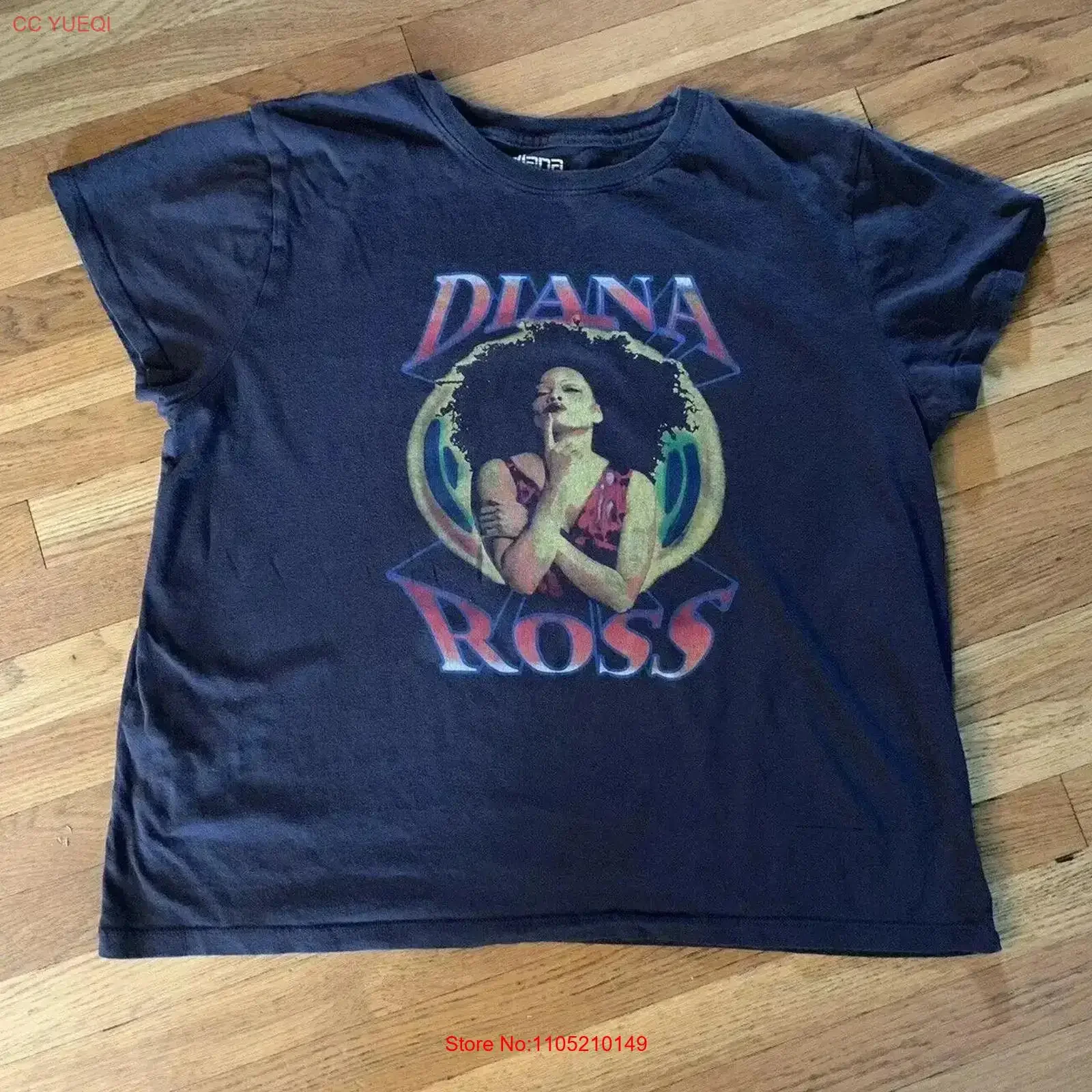 

Diana Ross R B Singer футболка женский размер большой темно-серый цвет винтажный стираный растянутый повседневный дышащий модный