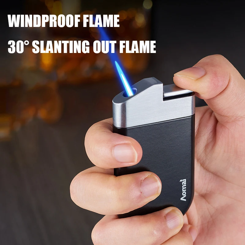 Creative 30 ° Slant Blue Flame Lighter ,Visible Gas Window Design, Compact and Easy to Carry, Metal Body Ignition Gadgets