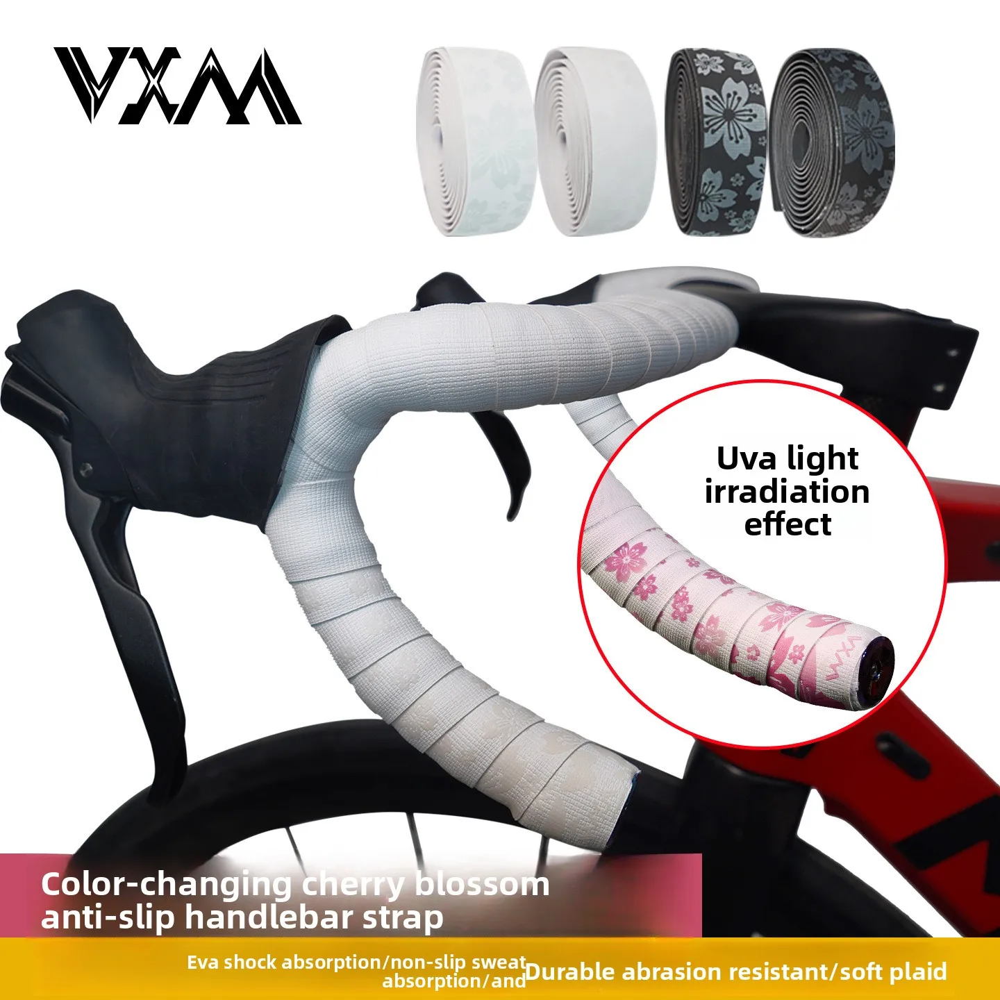

Handlebars of road bicycle are equipped with UVA color-changing butterfly flower straps winding straps Bicycle Handlebar Tape