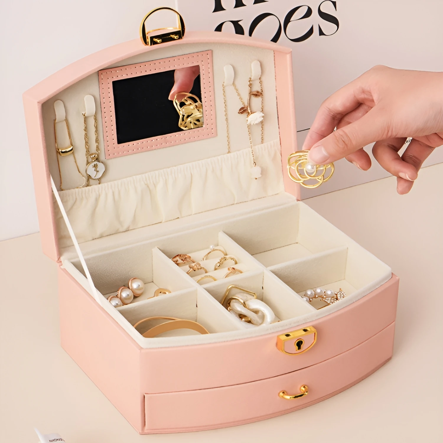 Jewelry Storage Organizer Display Mini Box Portable Travel PU Leather Jewelry Case Earrings Necklace Lipsticks Holder Gift
