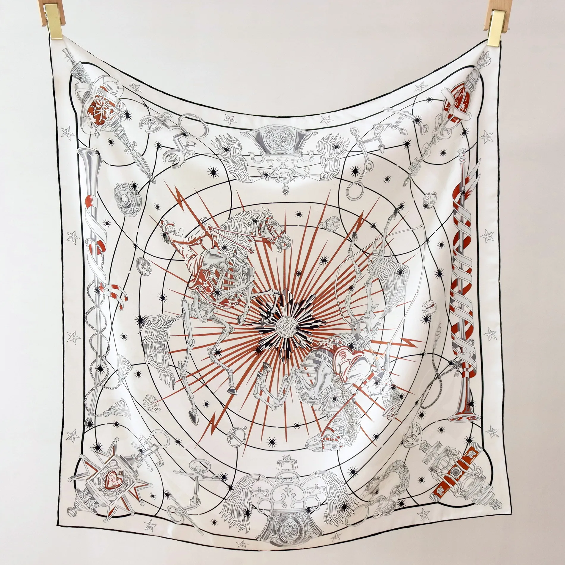 High-end Elegant Women's Music Starry Patterned Quality 14MM Twill 100% Mulberry Silk Hand-rolled Edge Large Square Scarf Shawl