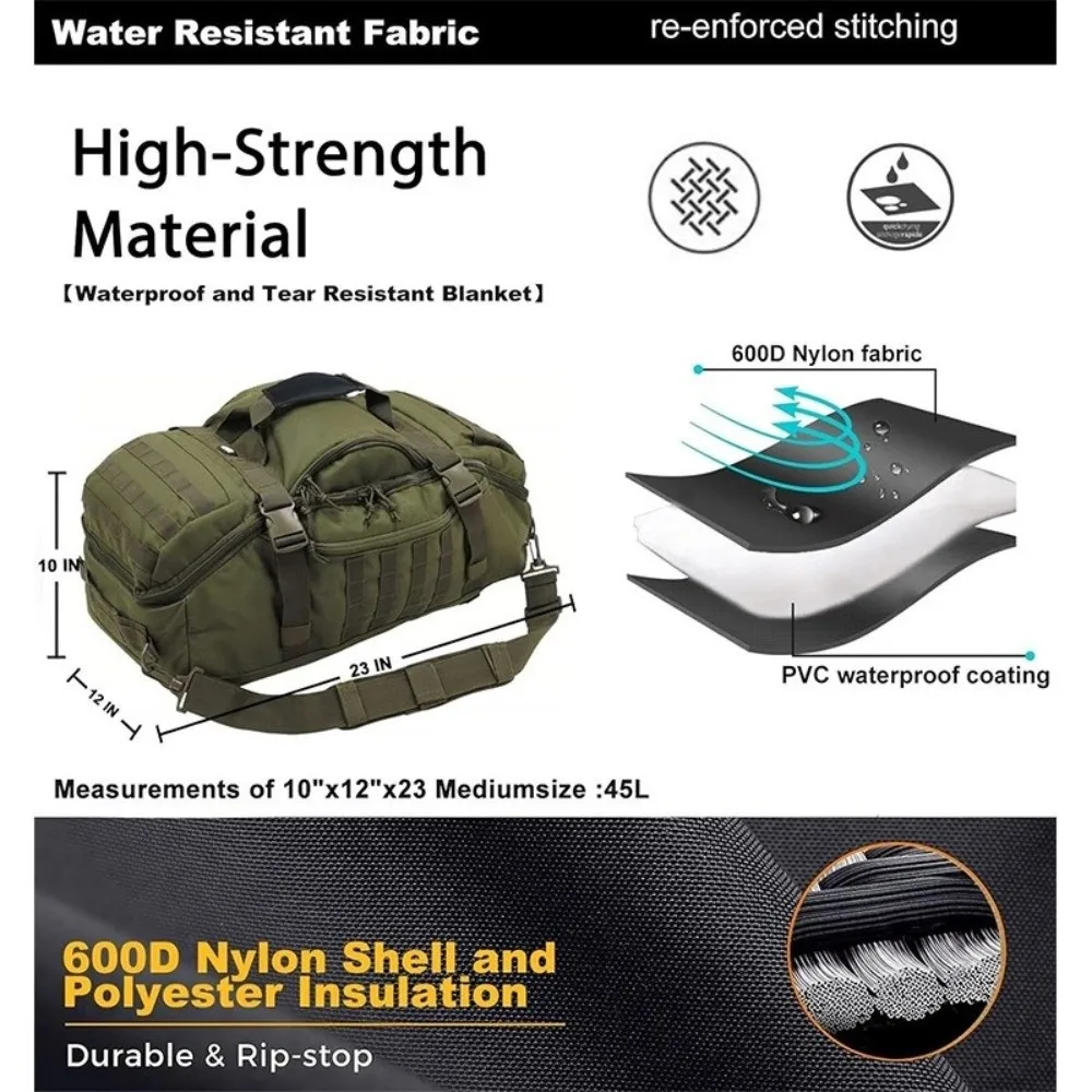 Durável 3 em 1 duffle sacos 45l grande capacidade montanhismo mochila impermeável rasgo resistente saco de fim de semana para homens