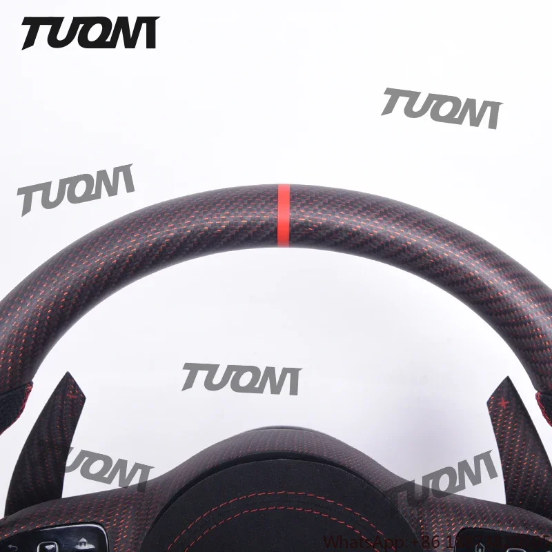 عجلة قيادة جلدية من ألياف الكربون مزورة مخصصة مناسبة لمرسيدس بنز W205 W204 A45 CLE GLC