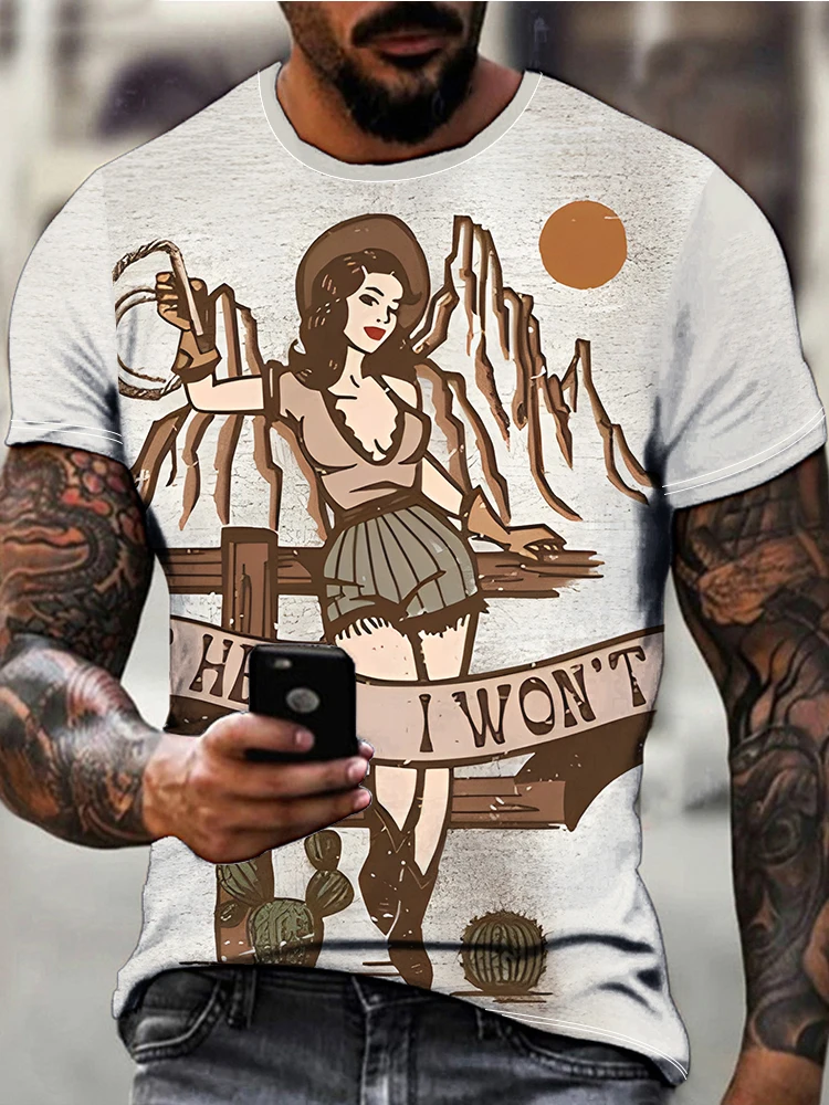 New summer men's sports casual short-sleeved T-shirt fashionable popular 3D digital printing men's T-shirt attendance office top