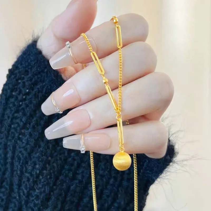 

New Simple High-end Temperament Versatile Frosted Small Golden Ball Collarbone Fashion Jewelry Ladies' Necklace Pendant Chain