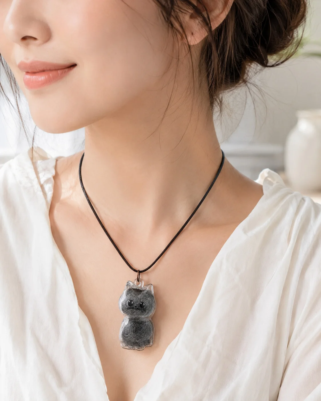 Handmade Glass Cat Hair Keepsake Bottle Necklace, Cute Kitty Fur Collector Pendant, Pet Memorial Ornament Gift
