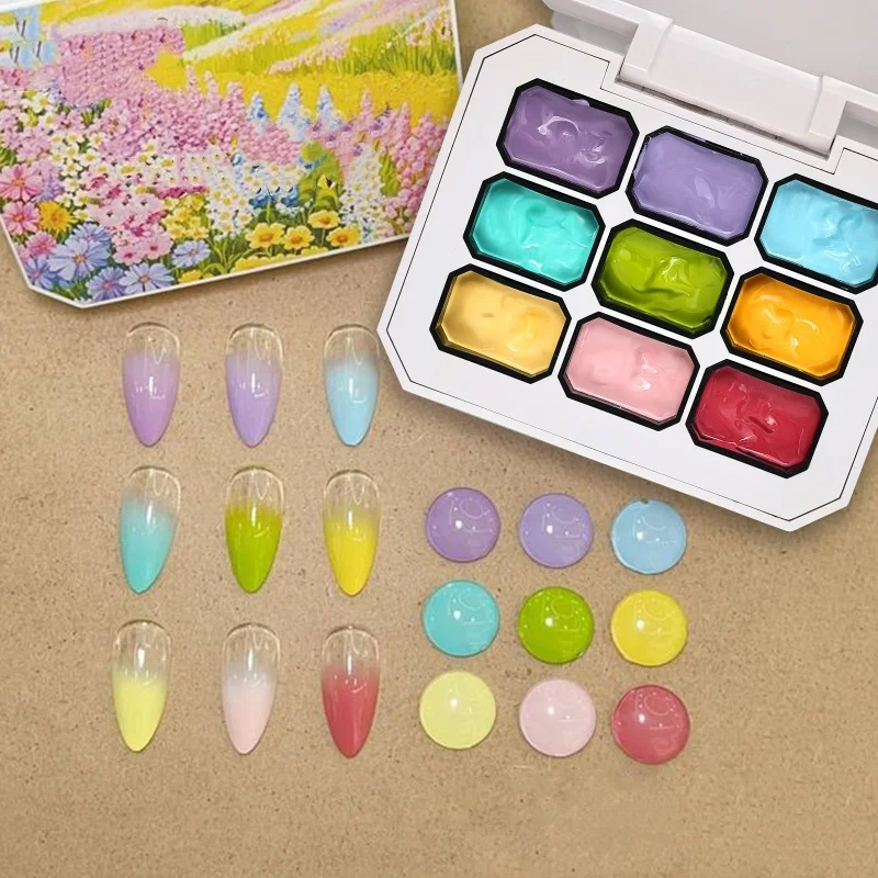 

1pc 9-color Makaron Solid Nail Polish Popular Color Patting Gel Oil Painting Gel Gradual Color UV&LED Gel DIY Nail Art Creation