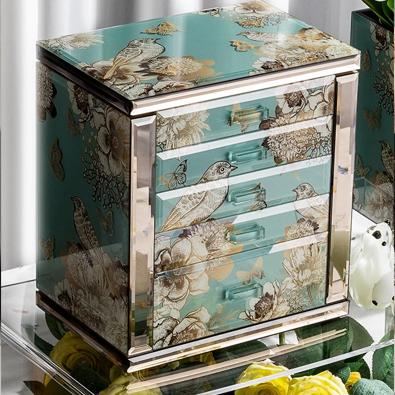 Exquisite Jewelry Organizer Storage Tempered Glass Big Jewelry Collection Box  with Mirror for Rings Earrings Necklaces Watches