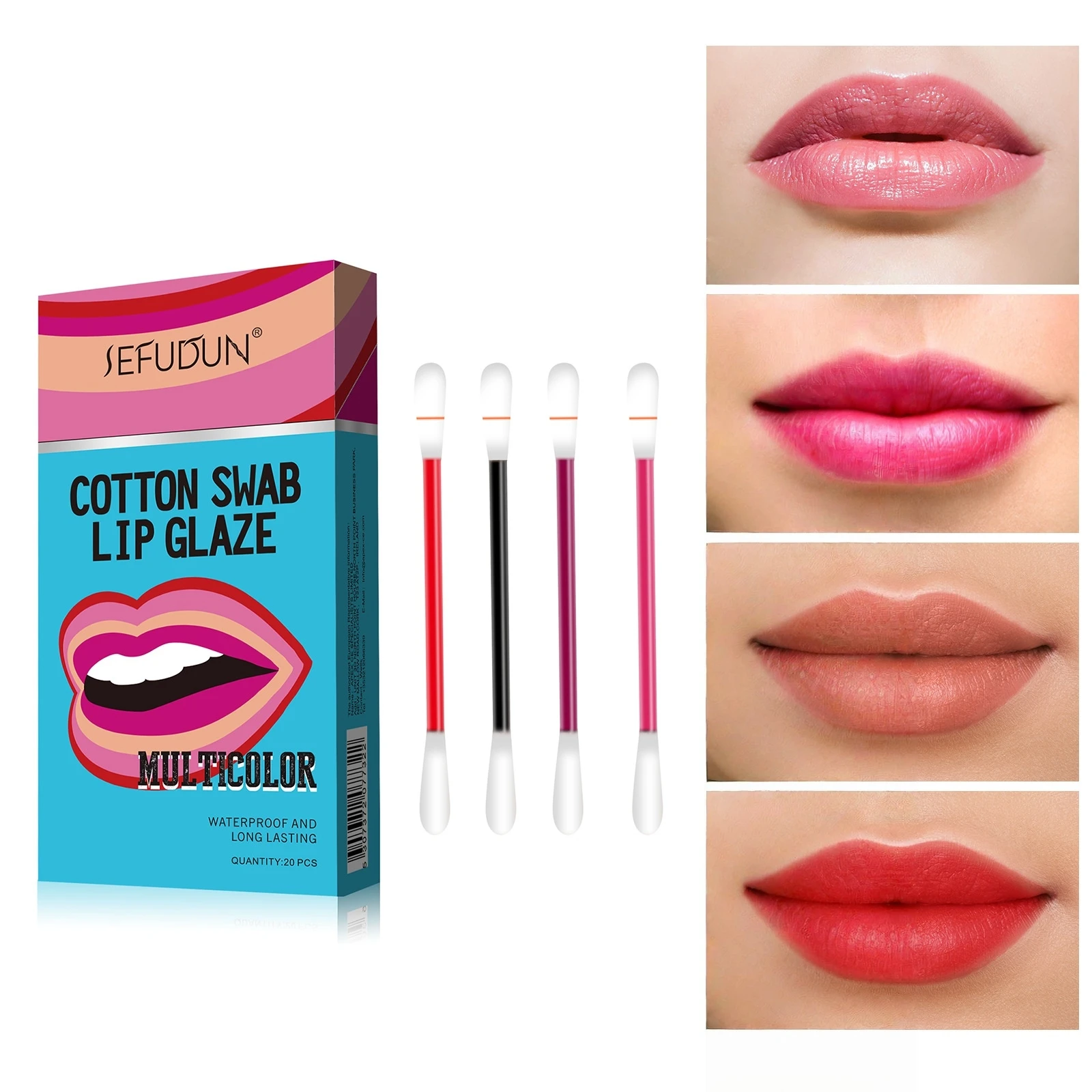 

2 Box Cotton Swab Lip Gloss Portable Travel Mini Makeup Lip Balms Lipstick Cotton Sticks Long Lasting Lip Gloss Makeup Set