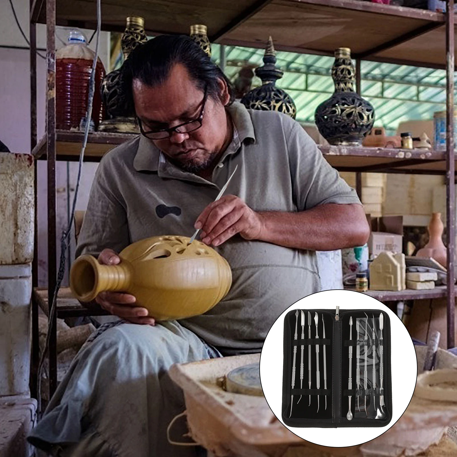 

10pcs Clay Carving Tool Set Stainless Steel Modeling Tools For Polymer Pottery Shaping Sculpting Kit Portable Storage Case