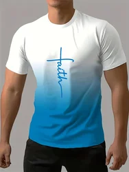 2024 New Men's Casual T Shirt Splicing Color Novelty Faith 3D Cross Symbol Printing Retro Summer Daily Top Outdoor Travel Party