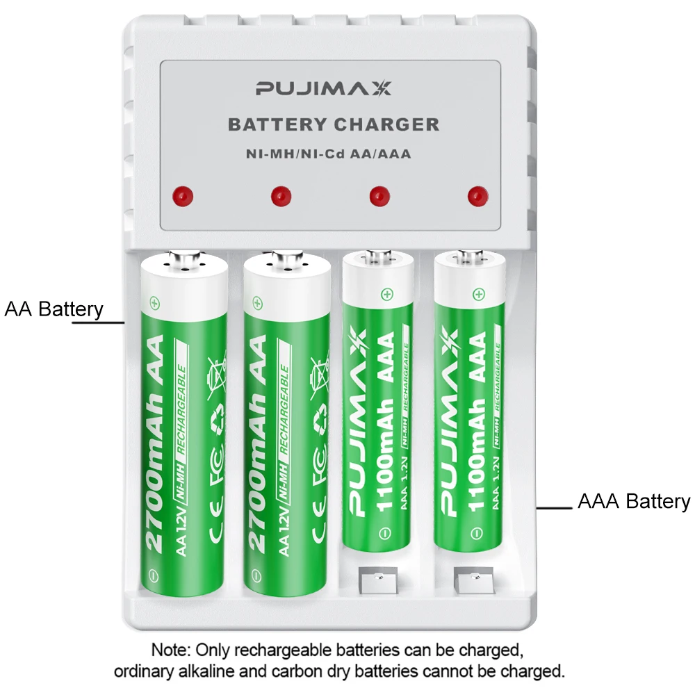 PUJIMAX AAA Rechargeable Batteries High Capacity 2700mAh /1100mAh 1.2V Ni-MH AA/AAA Battery for Clocks Mice Toys+Battery Charger