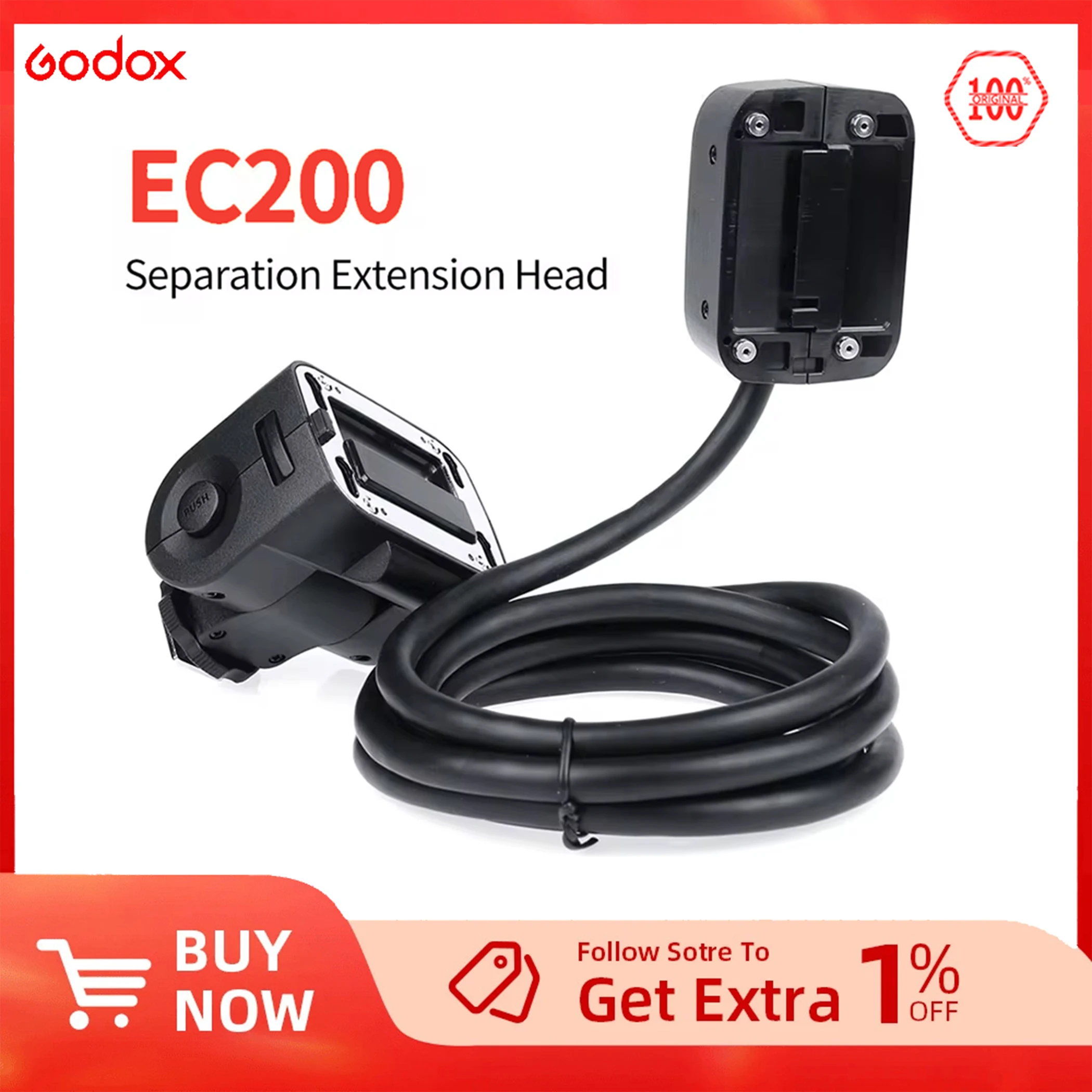 Godox EC200 EC200II AD200PROII AD200 Remote Separation Extension Head with Hot Shoe for Godox AD200 AD200PRO II Flash