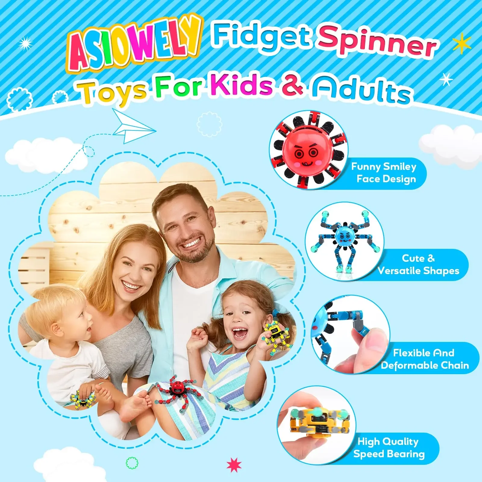 Transformable Fidget Spinners 4 Pcs for Kids and Adults Stress Relief Sensory Toys Fingertip Gyros for Autism for Kids Gifts