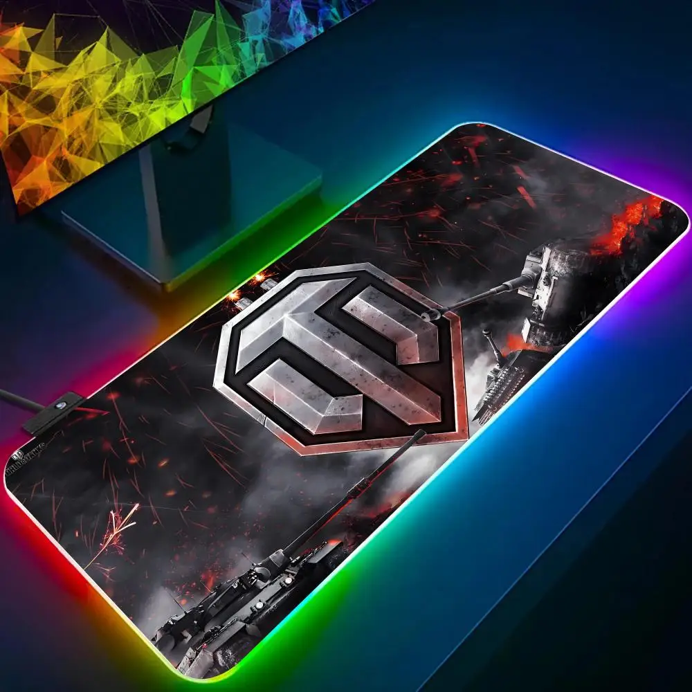 Gaming For W-World of Tanks Mouse Pad RGB Glow Personality Picture Custom PC Table Mat Carpet Mat Game Player Dedicated LED