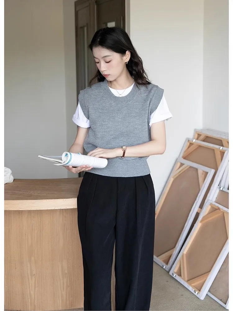 2025年春秋新作 Sle 00 純毛ニットベスト レディース ラウンドネック シンプル重ね着 多用途 肩出しベスト