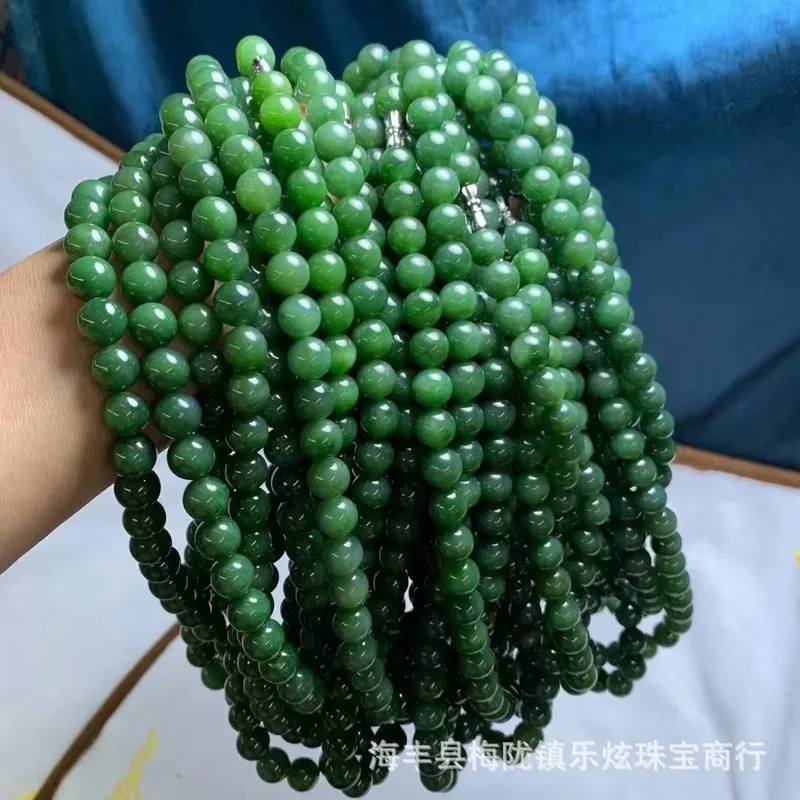 Hetian Jade Round Bead 10Mm Spinach Green Mother'S Necklace Jewelry