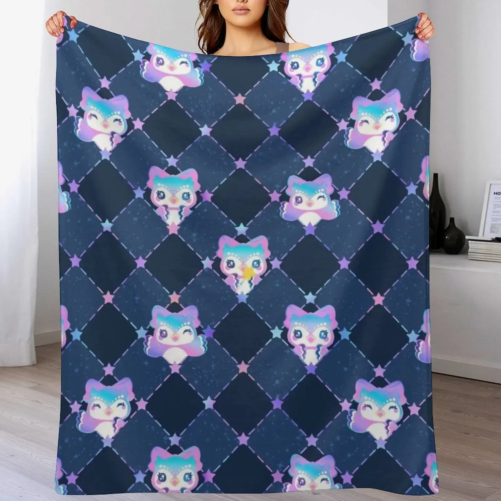 Celestial Moon Owl Throw Blanket Faux Fur Soft Warm Blanket for Bed