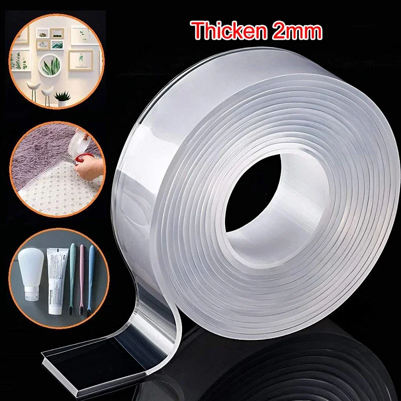 Nano Double-sided Adhesive Tape Durable Silicone Transparent Tape Waterproof Adhesive Sticky Wall Tapestry Bathroom Wall Posters