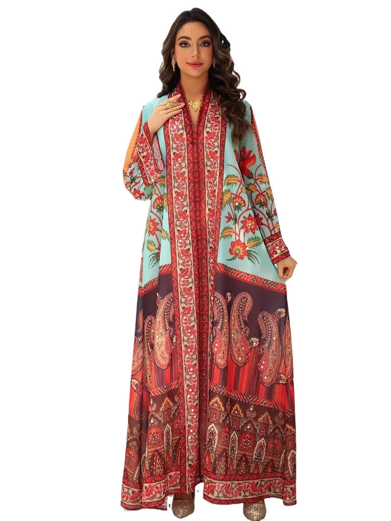 

Eid Women Dress Abaya Print Diamond Muslim Vestidos Largos Party Caftan Jalabiya Ramadan Long Dresses Kaftan Arab Long Robe 2025