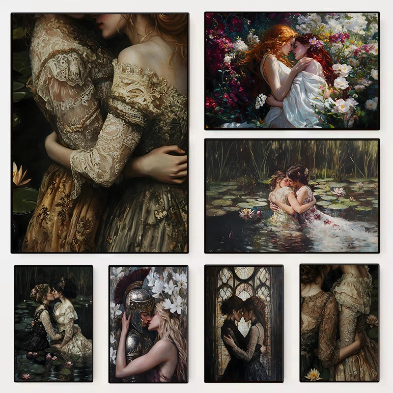 الفيكتوري مثليه القوطية الأساطير اليونانية فتاة زوجين Cottagecore المشارك حائط لوح رسم الفن صور ديكور المنزل الداخلي #1