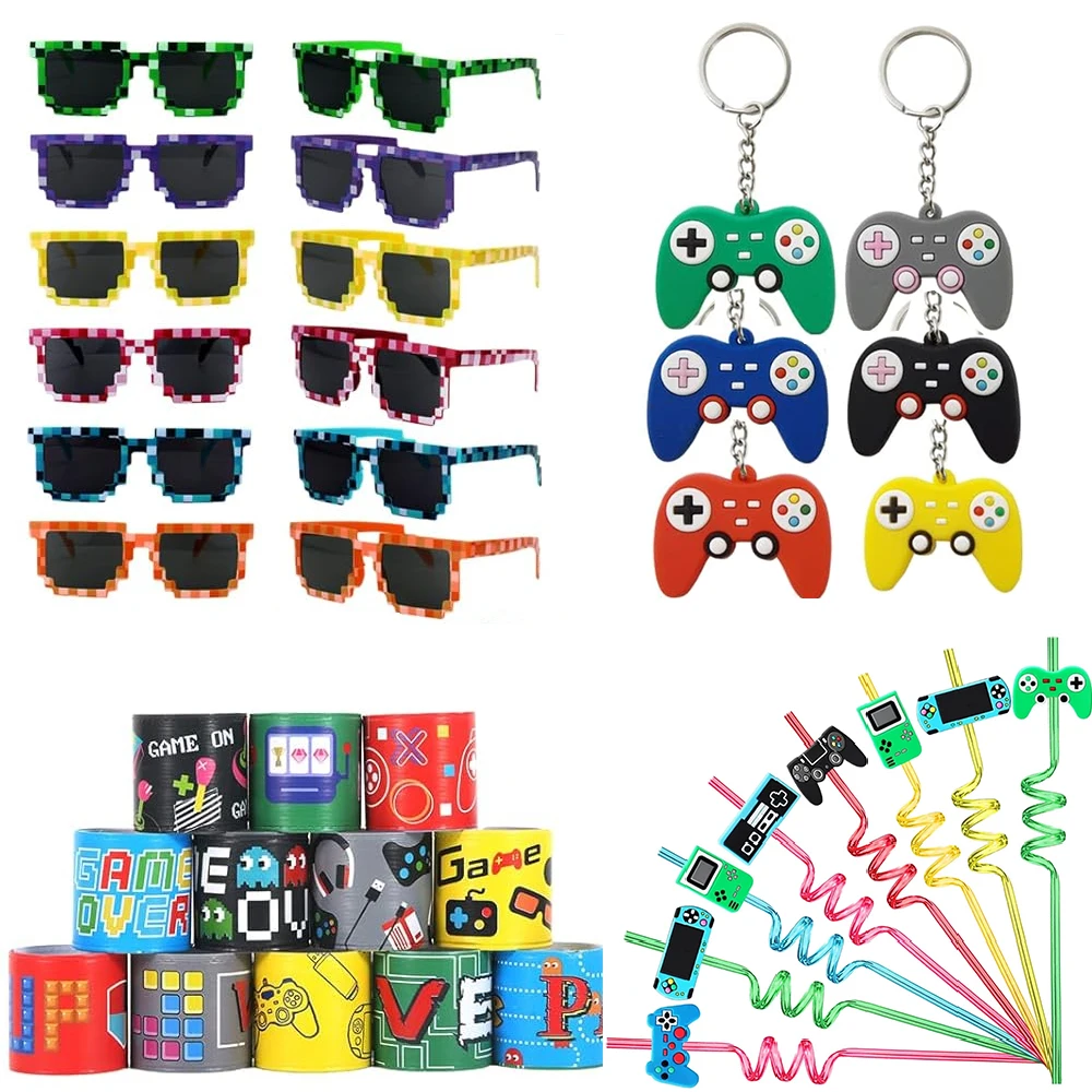 Conjunto de 42 Peças de Lembrancinhas para Festa de Videogame, Decorações de Aniversário para Gamers, Inclui Chaveiros e Pulseiras para Festa de Jogos